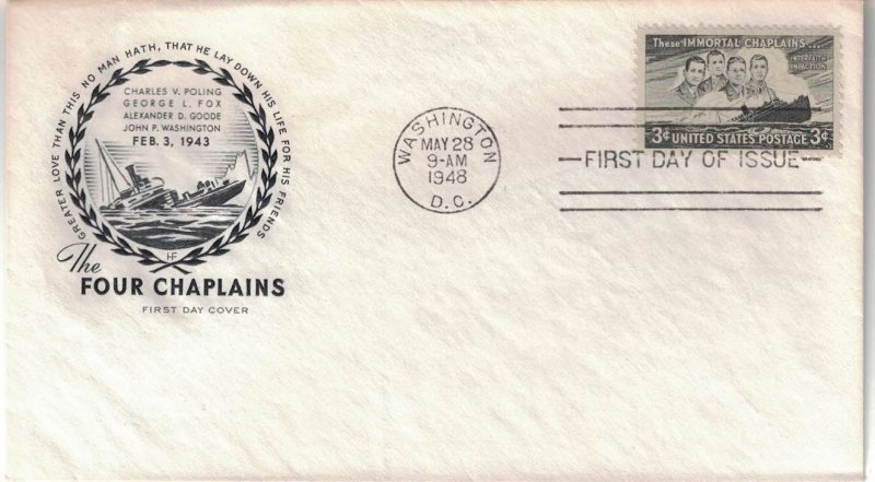 1948 FDC, #956, 3c Four Immortal Chaplains, House of Farnam
