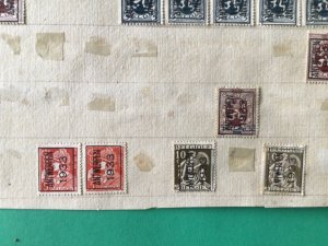 Belgium pre cancel stamps on 2 old album part pages Ref A8446