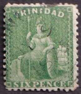 Trinidad 53 (used) 6p Britannia, yel grn (1864)