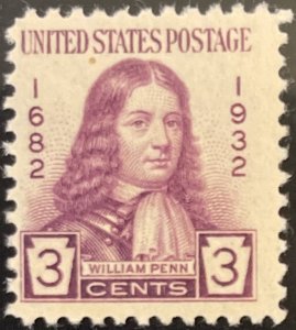 Scott #724 1932 3¢ William Penn MNH OG