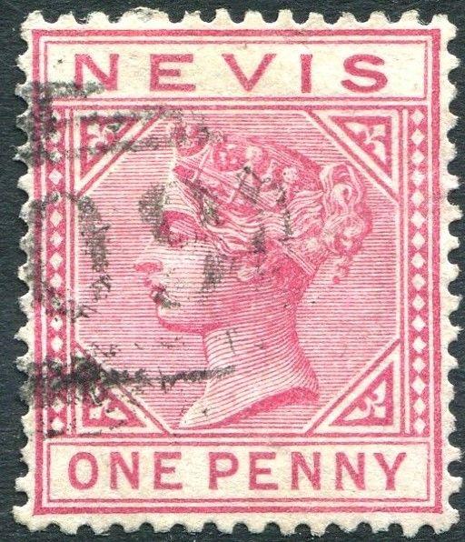 NEVIS-1884 1d Carmine Sg 27a FINE USED V26819