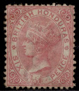 BRITISH HONDURAS QV SG9, 6d rose, UNUSED. Cat £450. WMK CC