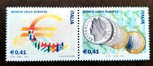 *FREE SHIP Italy Introduction Of Euro Currency 2002 Coin Money Flag (stamp) MNH