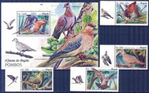 Angola 2018 Birds Pigeons Doves Set of 4 + S/S MNH