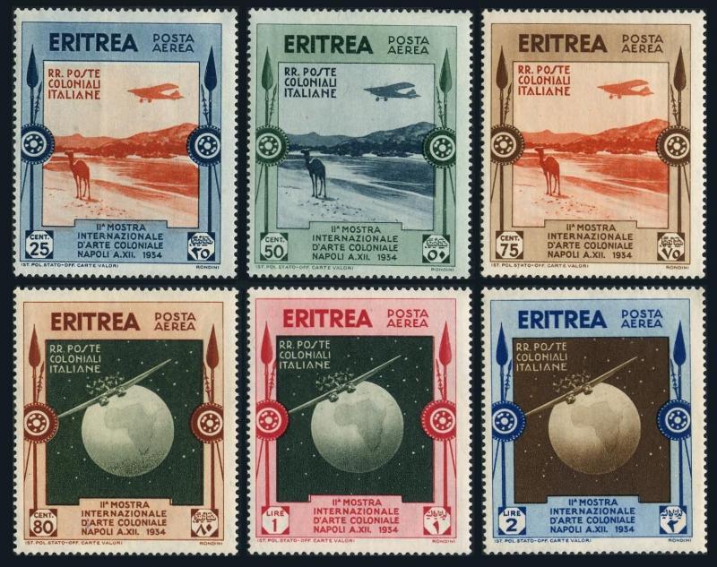 Eritrea C1-C6,lightly hinged.Michel 227-232. Air Post 1934.Desert scene,camel