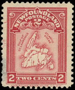 NEWFOUNDLAND Sc 86 F Mint NO GUM - 1908 2¢ Map of Newfoundland-See Description