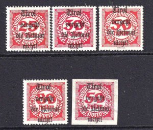 AUSTRIA TIROL OVERPRINTS ON POSTAGE DUES x5 OG H M/M VF VERY NICE GUM