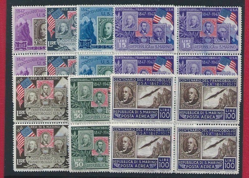 1947 San Marino, N° 330/335 + Pa 75 Stamp United States MNH / Quartina