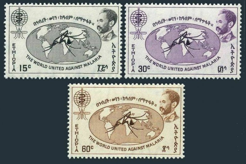 Ethiopia 383-385, MNH. Michel 422-424. WHO drive against Malaria, 1962. Map.