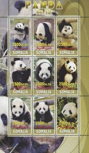 Somalia Wild Animal Panda Bear Souvenir Sheet of 9 Stamps Mint NH 