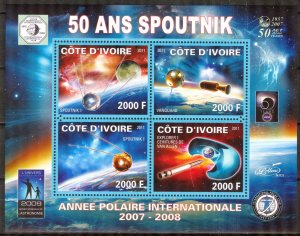 Ivory Coast 2011 Space 50 Years of Sputnik Satellites (II) Sheet MNH