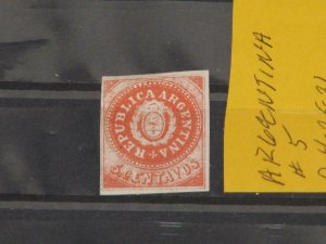 ARGENTINA, SCOTT#  5, MINT HINGED