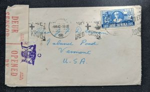 1942 South Africa Red Cross Cover Censorship Cover to Vermont USA