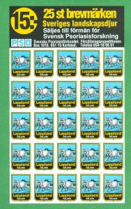 Sweden. Poster Stamp Sheet. Animal: Arctic Fox. MNH. Swedish Psoriasis Research.