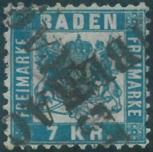 88182-GERMANY Baden-STAMP: Michel # 25a postmarked BIBERACH Certified 