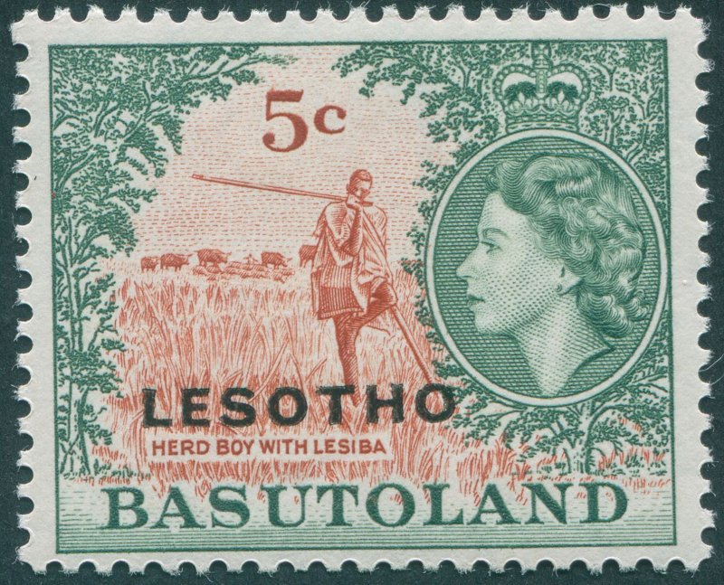 Lesotho 1966 5c chestnut & deep grey-green SG115B unused