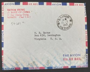 1963 Saigon Vietnam Bank Of China Airmail Cover To Lexington VA USA