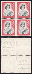 New Zealand SG732 1/- R 5/8 and R 6/7 re-entry U/M