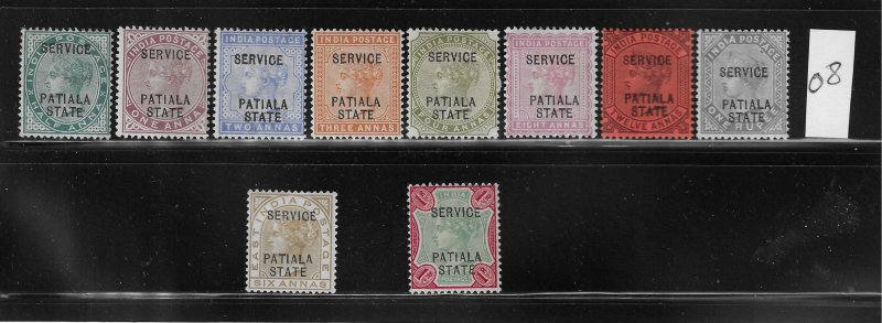 INDIA- PATIALA STATE SCOTT #O8-O16/O18 1891-1903 OFFICIALS OVPTS- MINT HINGED