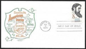 UNITED STATES FDC 8¢ American Poets Sidney Lanier 1972 Artopages