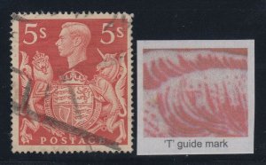 Great Britain, CW 18b, used (paper wrinkle) T Guide Mark (Inverted) variety