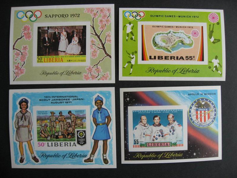 Liberia MNH 4 rarer imperf souvenir sheets Sc C188, C190, C192, C193