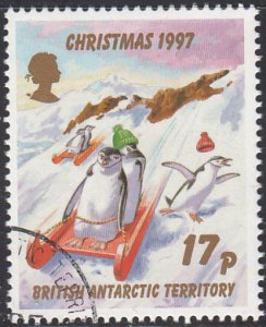British Antarctic Territory 1997 used Sc #249 17p Penguins sledding Christmas