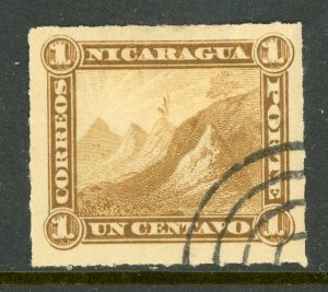 Nicaragua 1878 Momotombo  1¢ Brown Roulette Scott #8 VFU Z425 ⭐