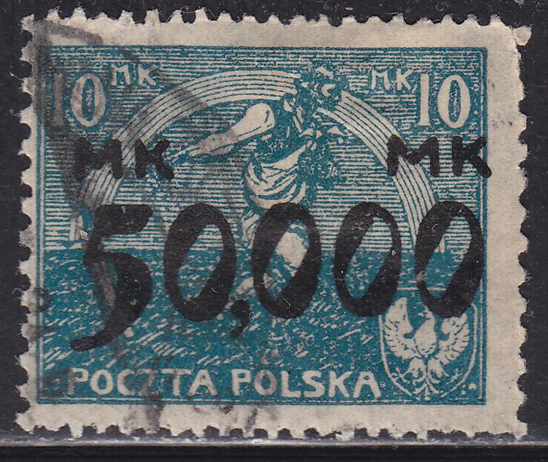 Poland 197 Sower & Rainbow of Hope 50,000Mk O/P 1923