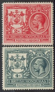 BRITISH HONDURAS 1921 KGV ARMS 2C AND 4C