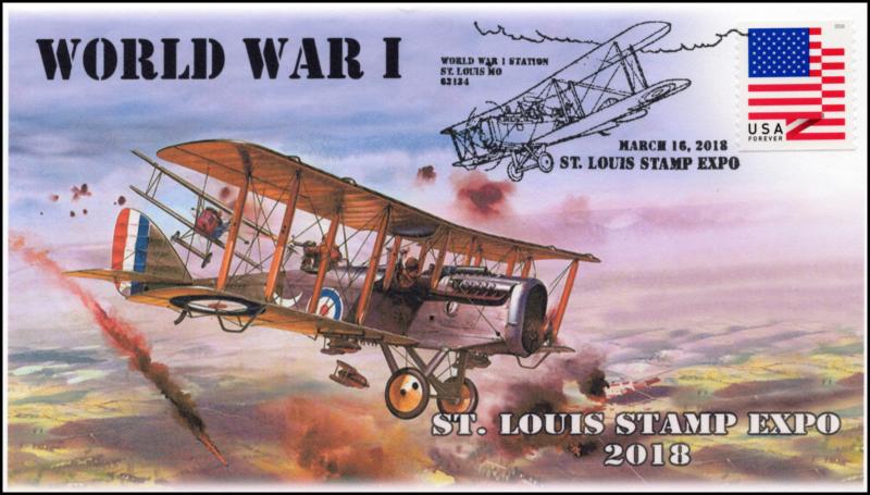 18-085, 2018, World War I, Pictorial Postmark, St Louis Stamp Expo, Event Cover,