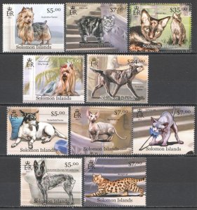 Wb249,251 2013 Solomon Islands Cats & Dogs Domestic Animals Fauna 2Set Mnh