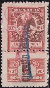 Mexico Revenue Stamp 1906 - 1907 overprinted DISTRITO FEDERAL 2c Used.