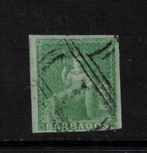 Barbados #1a (SG #1) Very Fine Used Three Large Margins **With Cert.**