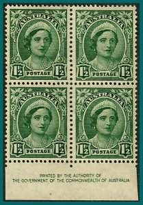 Australia 1942 Queen Elizabeth, Authority imprint block, mint  #192,SG204
