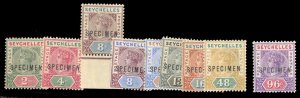 Seychelles SG1-8s Cat£225, 1890 Victoria, 2c-96c, with additional 8c, overpr...