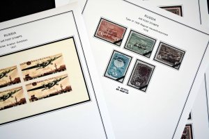 COLOR PRINTED RUSSIA AIRMAIL 1922-1979 STAMP ALBUM PAGES (16 illustrated pages)