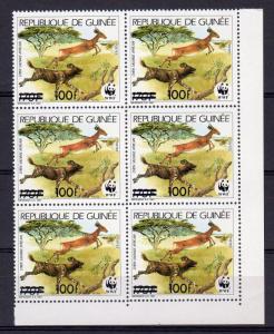 Guinea 1991 Sc#1182F WWF CHASING GAZELLE ovpt.New Value 100F Block of 6 MNH