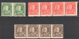 Canada #180ii Pair, #181iii Strip of 4 and #182iii Strip of 4 - All NH C$525,00