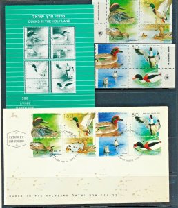 ISRAEL 1989 FAUNA DUCKS IN HOLY LAND STAMPS MNH + FDC + POSTAL SERVICE BULLETIN