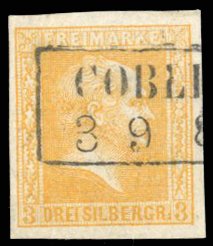 German States, Prussia #13 Cat$16, 1858 3sg orange, used