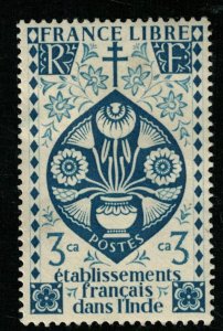 1942, Lotus Flower, India, Francaise dans I Inde, 3 ca, MNH, ** (T-8839)