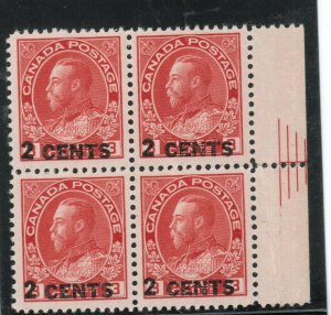 Canada #139iii Extra Fine Never Hinged Pyramid Guideline Block