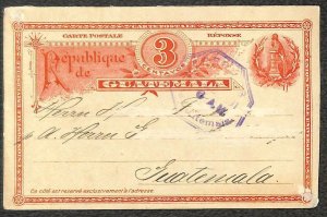 GUATEMALA H&G #4 RESPONSE POSTAL CARD LOCAL USAGE 1891