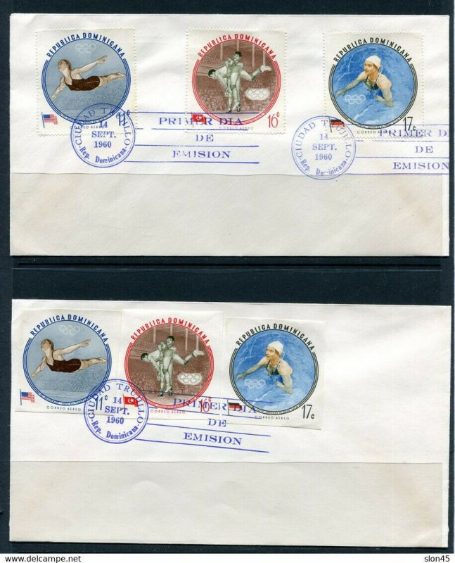 Dominican Republic 1960 2 FDC Covers Perf+imperf Olympics 12969 