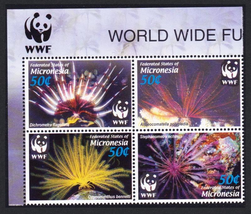 Micronesia WWF Feather Stars 4v Top Left Block of 4 with WWF Logo SG#1347-1350