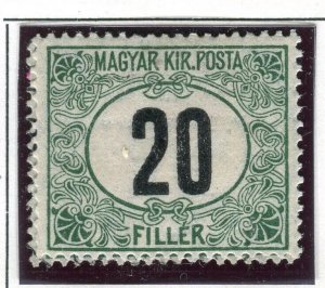 HUNGARY; 1913 early Postage due Upright Wmk. issue Perf 15, Mint 20f. value