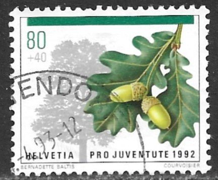 SWITZERLAND 1992 80c+40c Trees Semi Postal Sc B584 VFU