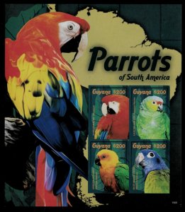 Guyana 2015 - Parrots Birds - Sheet of 4 IMPERF Stamps - Scott #4388 - MNH
