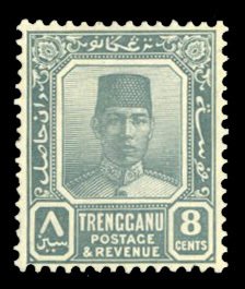 Malayan States - Trengganu #28 Cat$47.50, 1938 8c gray, lightly hinged